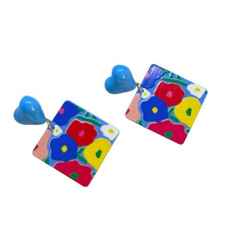 earrings stud plexiglass blue heart